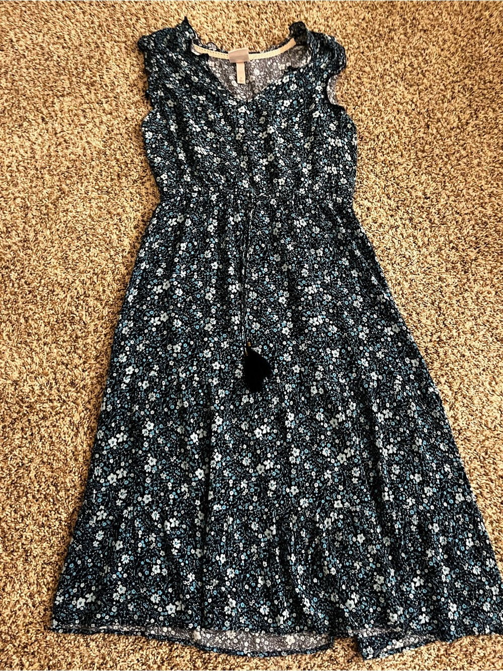 Knox Rose Black Floral V-Neck Maxi with Blue & White Blossoms